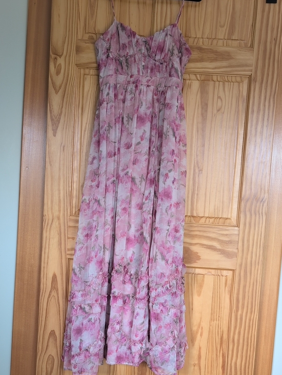 Lulus Dresses & Skirts - Novella Pink Floral Ruffled Bustier Lace-Up Maxi Dress -
Lulu's